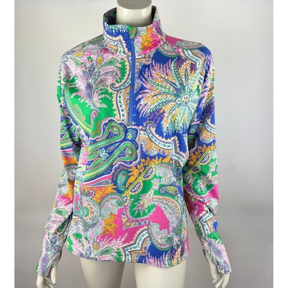 Ralph Lauren RLX Paisley Golf Half-Zip Pullover Top Women XL NWOT Long‎ Sleeve - Picture 1 of 12